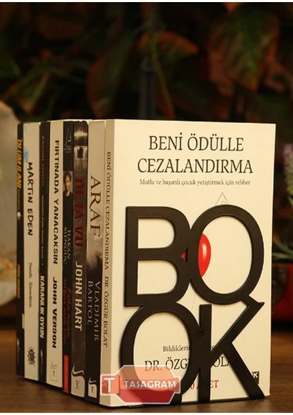 Book Yazılı Metal Kitap Desteği - Kitap Tutucu - Ev ve Ofis Dekoratif Aksesuar siyah