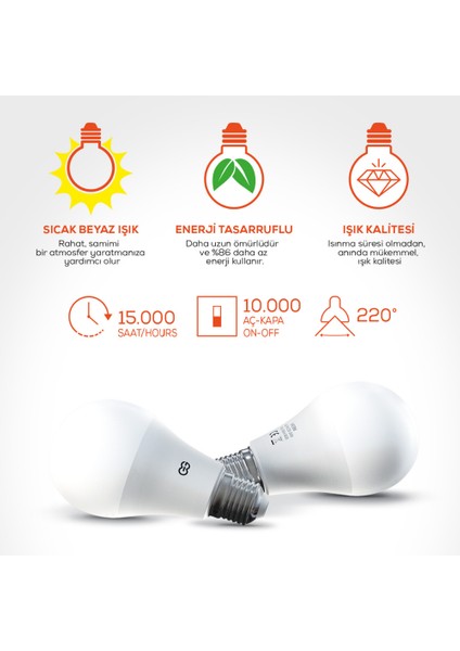 10'lu LED Ampul 5W Sarı Işık E27 (3000K 220-240V)