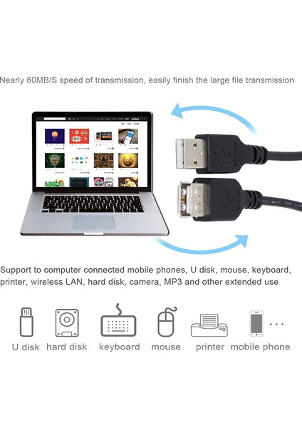 4224 USB Dişi Erkek Uzatma Kablosu 1.5 Metre, Siyah