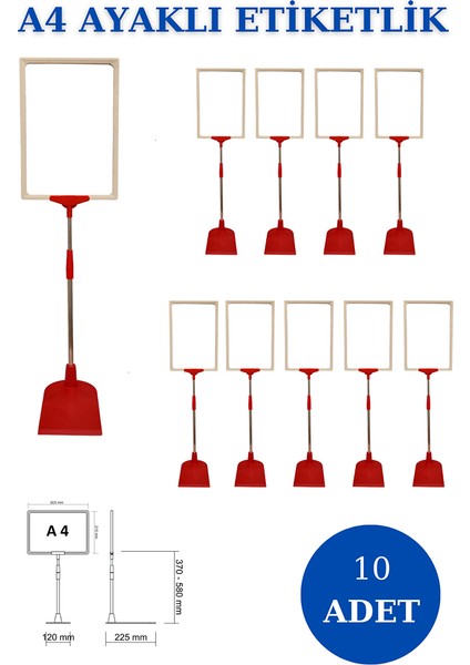 10 Adet Kırmızı Beyaz A4 Ayaklı Etiketlik Sepet Etiketi Çerçeveli Etiketlik Eşek Askılık Etiketi