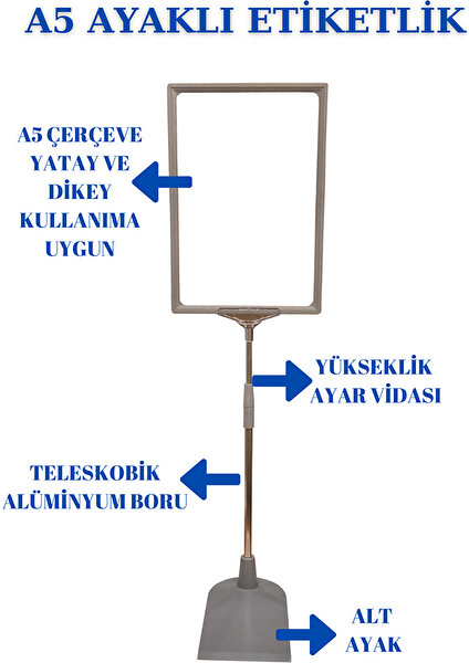 İstanbul Manken 5 Adet Gri A5 Ayaklı Etiketlik Sepet Etiketi Çerçeveli Etiketlik Eşek Askılık Etiketi