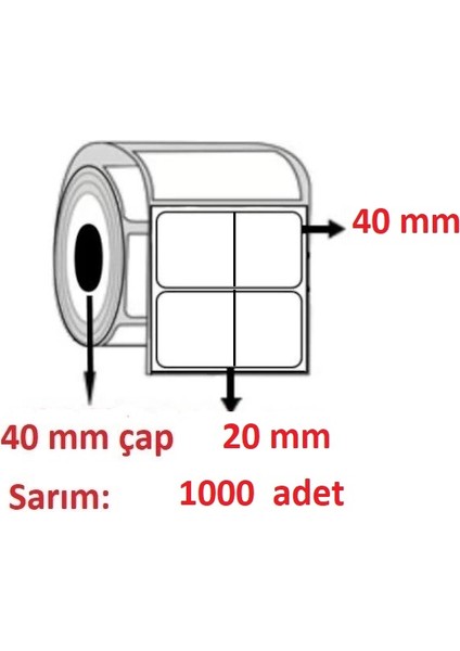 40X20 Kuşe Etiket 2li Yan Yana Bitişik( 1000LI ) 10 rulo 10.000 adet