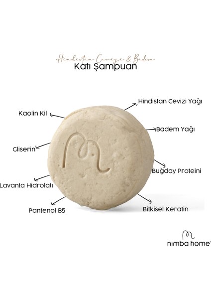 - Hindistan Cevizi & Badem Katı Şampuan 110 Gr, Bitkisel, %100 Doğal El Yapımı