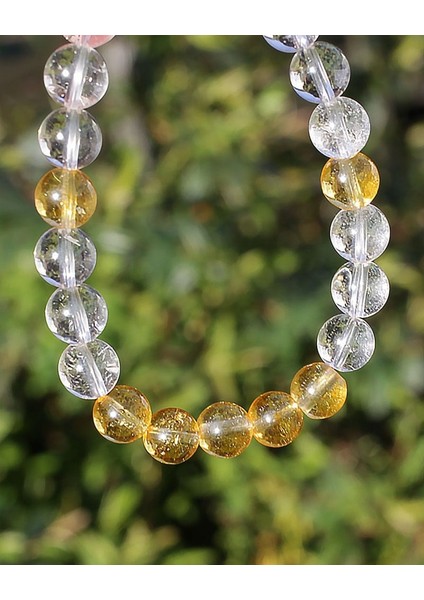 Sertifikalı Kristal Kuvars - Dönüşümlü Sitrin Doğal Taş Bileklik 8 mm Enerji fiyatları