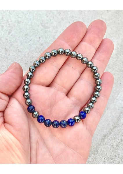 Sertifikalı Lapis - Hematit Doğal Taş Bileklik 8 mm