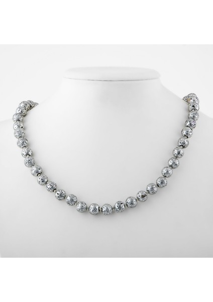 Gri Lav Taşı 8 mm Düğümlü Doğal Taş Kolye