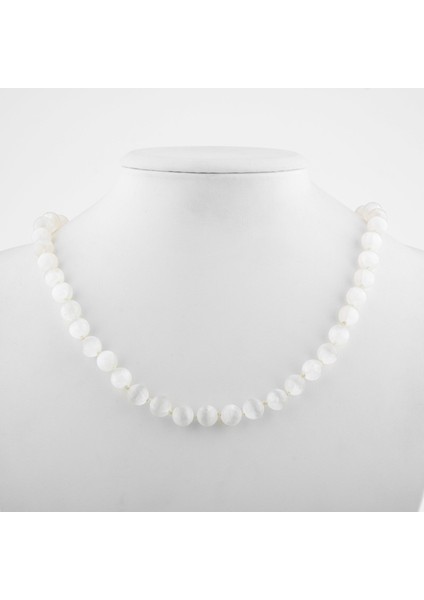 Selenit 8 mm Düğümlü Doğal Taş Kolye