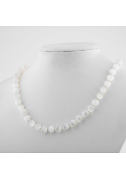 Selenit 8 mm Düğümlü Doğal Taş Kolye fiyatları