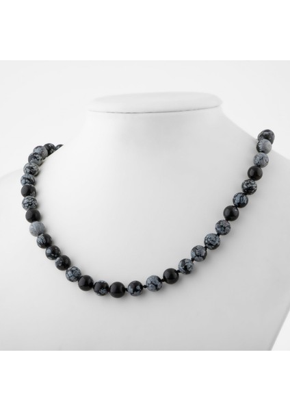 Karlı Obsidyen 8 mm Düğümlü Doğal Taş Kolye fiyatları
