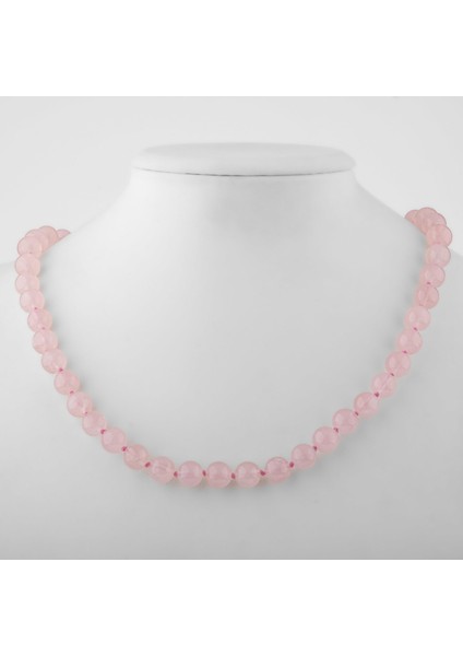 Pembe Kuvars (Gül Kuvars) 8 mm Düğümlü Doğal Taş Kolye