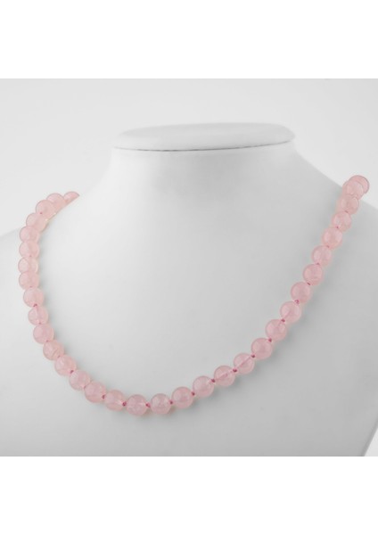 Pembe Kuvars (Gül Kuvars) 8 mm Düğümlü Doğal Taş Kolye fiyatları