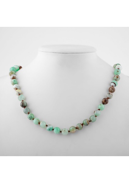 Krizopras 8 mm Düğümlü Doğal Taş Kolye