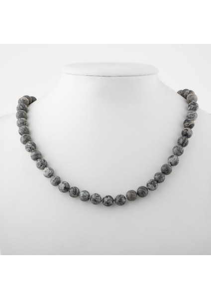 Gri Jasper 8 mm Düğümlü Doğal Taş Kolye