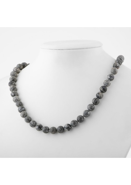 Gri Jasper 8 mm Düğümlü Doğal Taş Kolye fiyatları