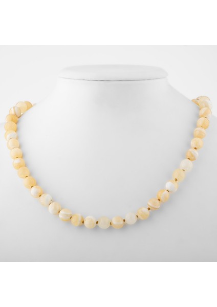 Aragonit 8 mm Düğümlü Doğal Taş Kolye