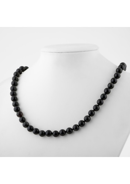 Siyah Turmalin 8 mm Düğümlü Doğal Taş Kolye fiyatları