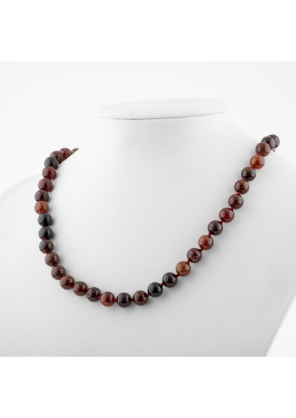 Hessonit Lal 8 mm Düğümlü Doğal Taş Kolye