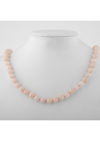 Morganit 8 mm Düğümlü Doğal Taş Kolye