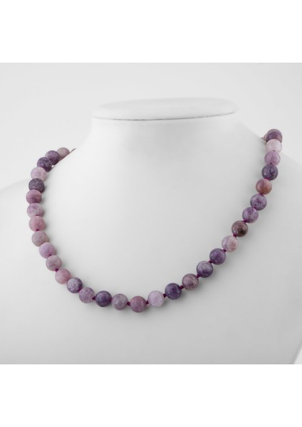 Lepidolit 8 mm Düğümlü Doğal Taş Kolye fiyatları