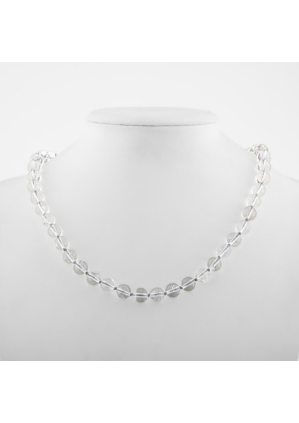 Kristal Kuvars 8 mm Düğümlü Doğal Taş Kolye