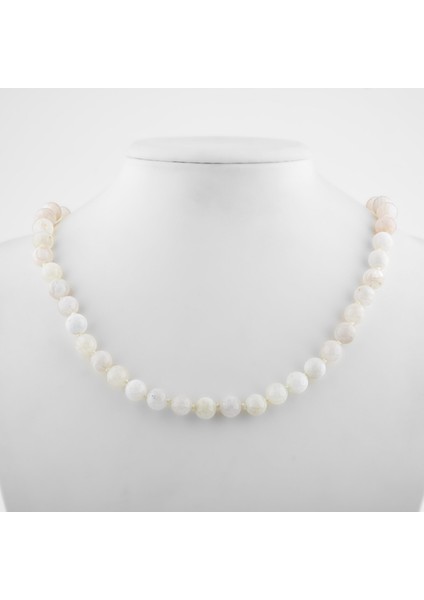 Ay Taşı 8 mm Düğümlü Doğal Taş Kolye