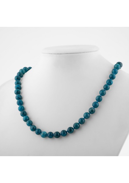 Mavi Apatit 8 mm Düğümlü Doğal Taş Kolye