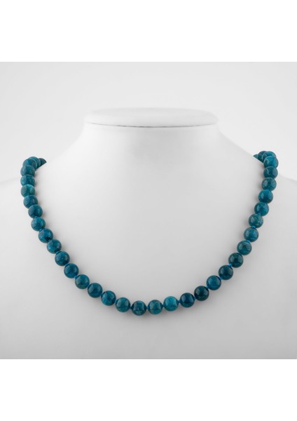 Mavi Apatit 8 mm Düğümlü Doğal Taş Kolye fiyatları