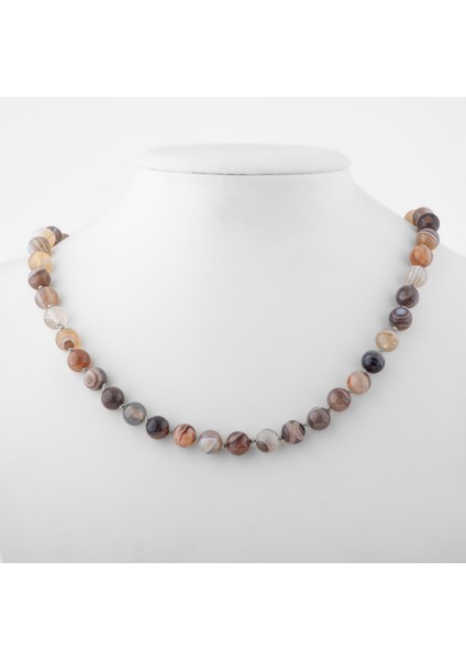 Botswana Akiği 8 mm Düğümlü Doğal Taş Kolye