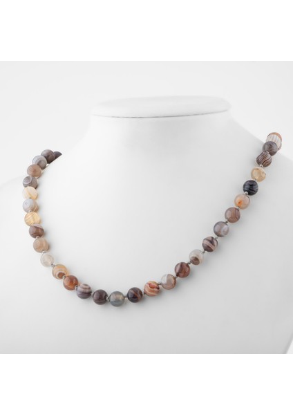 Botswana Akiği 8 mm Düğümlü Doğal Taş Kolye fiyatları