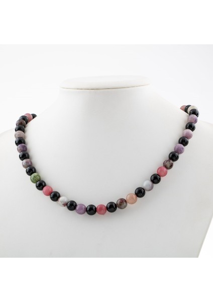 Renkli Turmalin 8 mm Dizi Doğal Taş Kolye