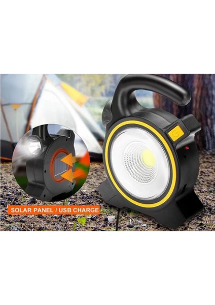 Güneş Enerjili Work Lıghts Cob Ledli Güçlü LED Kamp Feneri Lamba USB Şarjlı Işıldak 3 Modlu Cob LED Lamba Taşınabilir Fener Su Geçirmez Spot Şarj Edilebilir Projektör Kamp Camp Işıkları Için