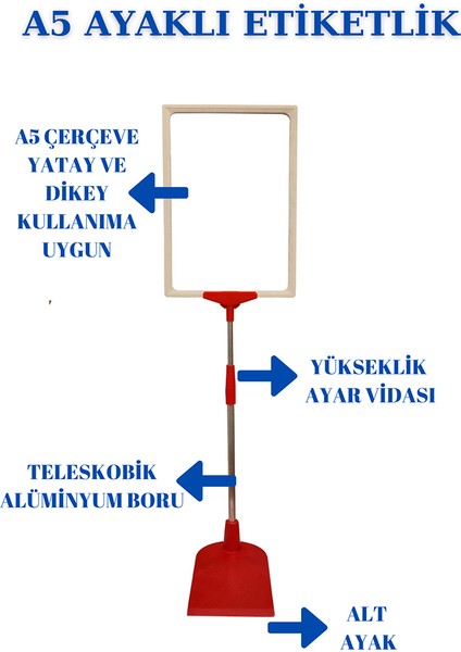 5 Adet Kırmızı Beyaz A5 Ayaklı Etiketlik Sepet Etiketi Çerçeveli Etiketlik Eşek Askılık Etiketi