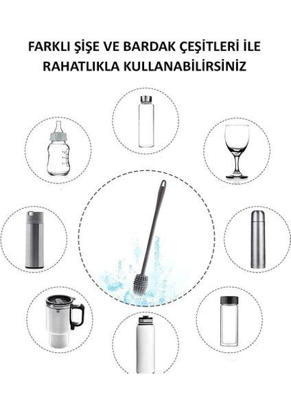 Biberon Temizleme Fırçası Silikon Süt Şişe Yıkama Fırçası 360 Derece Döner Fonksiyonlu Uzun Saplı