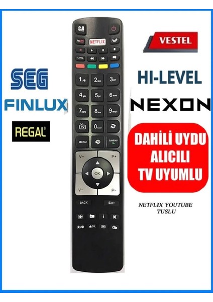 Telefunken RC5118 49TF6520 43TU6060 43TF6520 49TF6520 43TU6060 Uyumlu Netflix Smart LED Tv Kumandası Vestel Hi-Level Finlux Seg Nexon Regal Uyumlu Kalın Tip fiyatları
