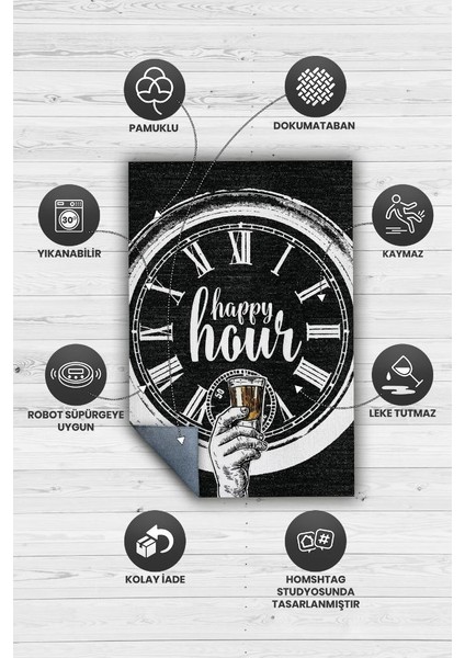 Happy Hour Dokuma Tabanlı Yıkanabilir Dekoratif Halı