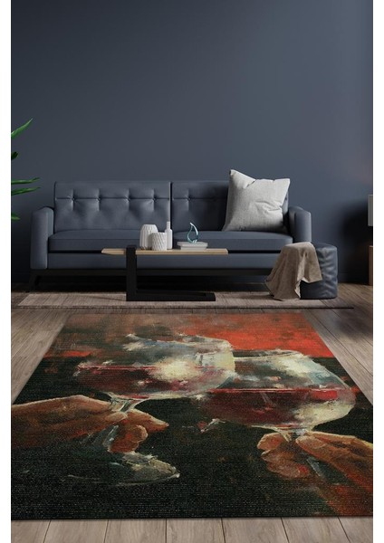 Kadeh Sanatı Dokuma Tabanlı Yıkanabilir Dekoratif Halı