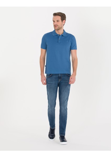 Pierre Cardin Erkek Koyu Mavi Slim Fit Polo Yaka Merserize Tişört 50262665-VR032