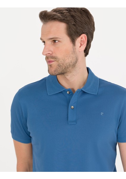 Erkek Koyu Mavi Slim Fit Polo Yaka Merserize Tişört 50262665-VR032