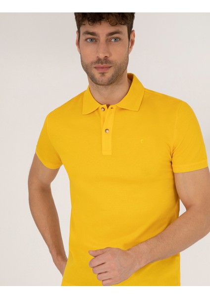 Pierre Cardin Erkek Sarı Slim Fit Polo Yaka Merserize Tişört 50262665-VR044