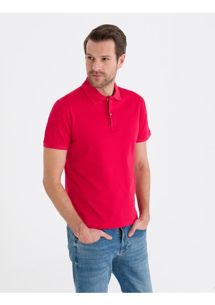 Pierre Cardin Erkek Kırmızı Slim Fit Polo Yaka Merserize Tişört 50262665-VR030