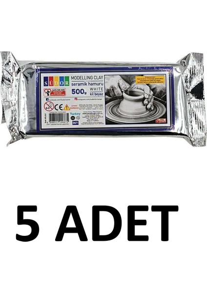 5 Adet Hava ile Kuruyan Seramik Kil Hamuru 500 gr Beyaz