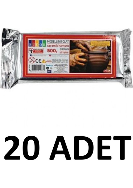 20 Adet Hava ile Kuruyan Seramik Kil Hamuru 500 gr Kahverengi