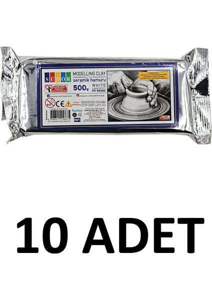 10 Adet Hava ile Kuruyan Seramik Kil Hamuru 500 gr Beyaz