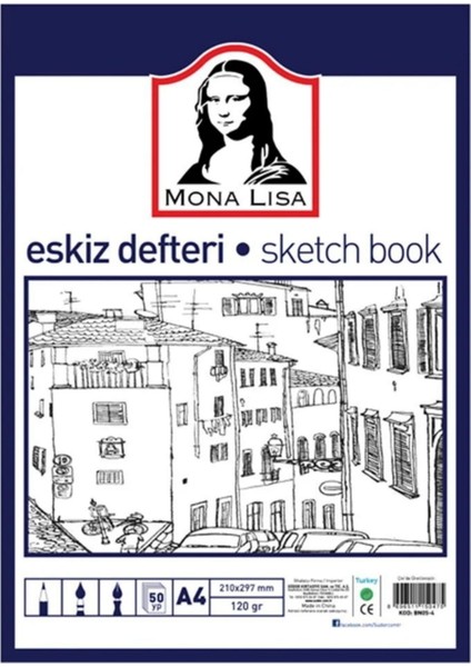 5 Adet Mona Lisa Eskiz Defteri (Sketch Book) A4 120 Gr. 50 Yp.