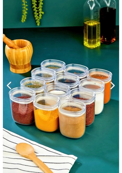 12'li 400 ml Vakumlu Sızdırmaz Mika Baharatlık Seti - Çok Amaçlı Saklama Kabı