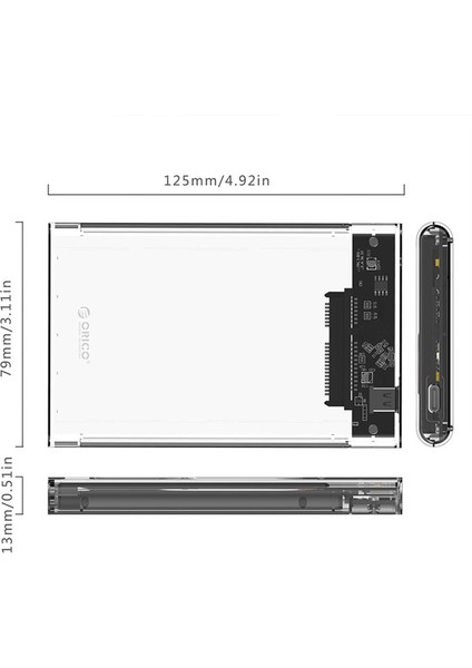 Orıco USB 3.1 Gen2 Type-C 2.5” Inch Sata SSD Hard Disk Kutusu Şeffaf