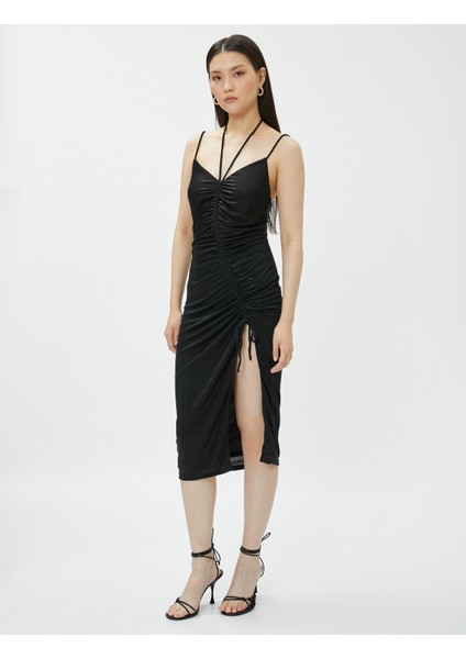 Abiye Elbise Yırtmaçlı Drapeli Pırıltılı modelleri