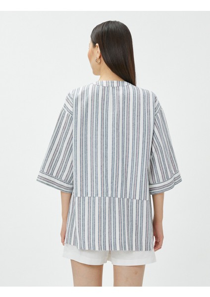 Oversize Keten Kimono Cepli Kısa Kollu