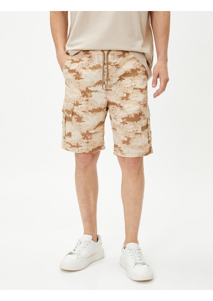 Kargo Şort Kamuflaj Baskılı Beli Bağcıklı Cep Detaylı Pamuklu modelleri