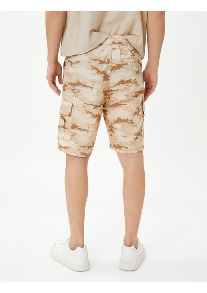 Kargo Şort Kamuflaj Baskılı Beli Bağcıklı Cep Detaylı Pamuklu fırsatları